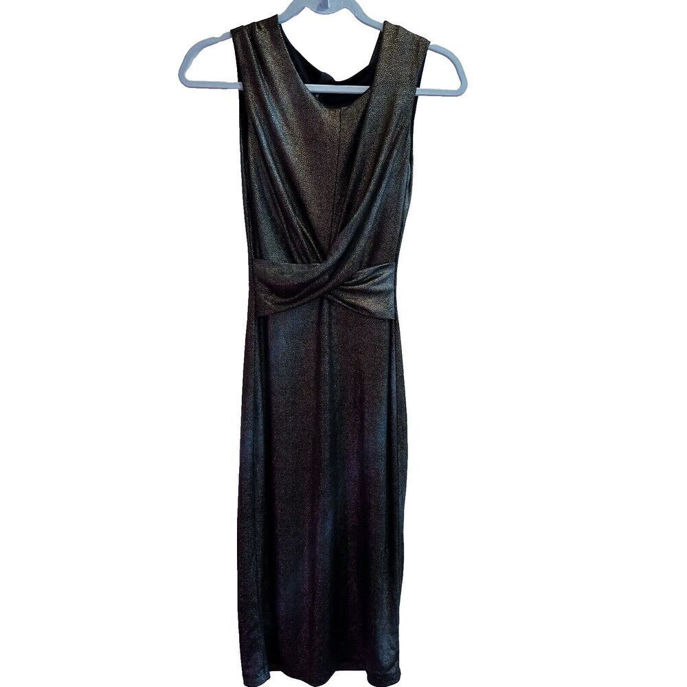 Estam Black Gold Sparkle Dress Bodycon S/M? Stretch Party Club Womens Shimmer